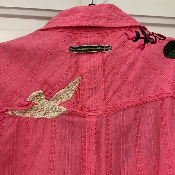 Johnny Was Pink Floral Embroidered Button Down Shirt - Picture 4 of 11